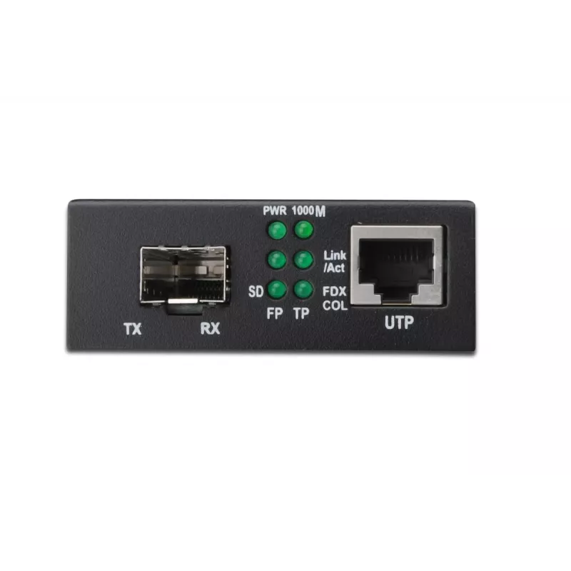 DIGITUS medijos keitiklis, SFP 10/100/1000Base-T į atvirą SFP lizdą, su maitinimo bloku be SFP modulio