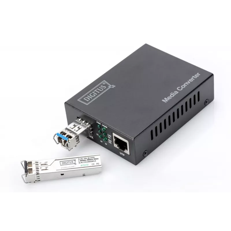 DIGITUS medijos keitiklis, SFP 10/100/1000Base-T į atvirą SFP lizdą, su maitinimo bloku be SFP modulio