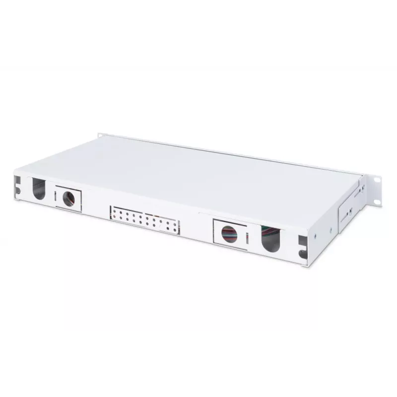 DIGITUS Fiber Optic Sliding Splice Box, 1U, Equipped 24x LC duplex, incl. M 25 Screw, Splice Cassette Color Pigtails OM4, Adapter