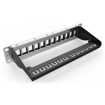 DIGITUS modulinė pataisų plokštė, ekranuota 12 prievadų, tuščia, 1U, 254 mm (10 colių) stovo montavimui, spalva juoda RAL 9005