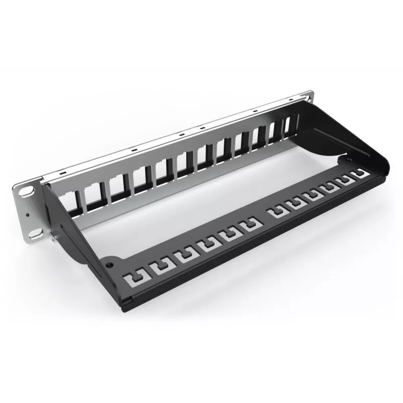 DIGITUS modulinė pataisų plokštė, ekranuota 12 prievadų, tuščia, 1U, 254 mm (10 colių) stovo montavimui, spalva juoda RAL 9005