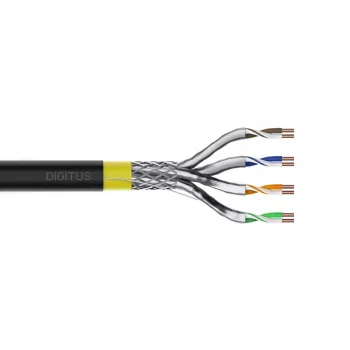 DIGITUS montažinis kabelis - CAT 7A - S/FTP - AWG 22/1 simplex - 500 m - geltonas - Dca-s1a d1 a1