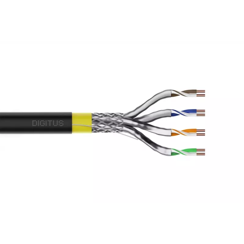 DIGITUS montažinis kabelis - CAT 7A - S/FTP - AWG 22/1 simplex - 500 m - geltonas - Dca-s1a d1 a1
