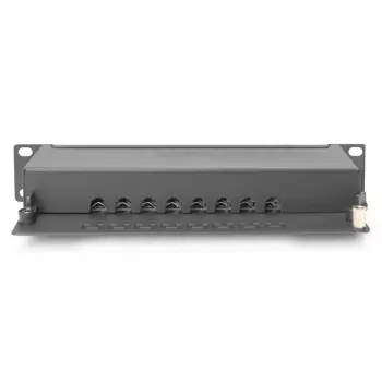 DIGITUS Patch Panel CAT6A ekranuotas, 8 prievadų 1U, 10 colių montavimui stove, juodas RAL 9005