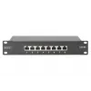 DIGITUS Patch Panel CAT6A ekranuotas, 8 prievadų 1U, 10 colių montavimui stove, juodas RAL 9005