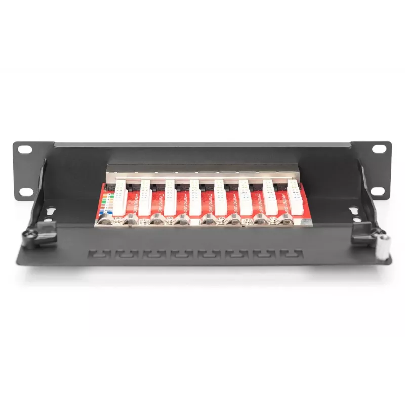DIGITUS Patch Panel CAT6A ekranuotas, 8 prievadų 1U, 10 colių montavimui stove, juodas RAL 9005