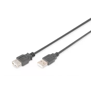 DIGITUS USB 2.0 ilginimo kabelis, tipas A V/K, 2m USB 2.0 atitinkantis Juodas