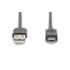 DIGITUS ASSMANN USB Type-C jungiamasis kabelis, tipas C į A M/M, 3m 3A, 480MB, 2.0 versija, juoda