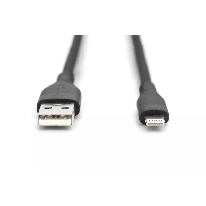 DIGITUS USB Silikoninis įkrovimo kabelis USB-A - Lightning USB 2.0 12W - 50cm juodas