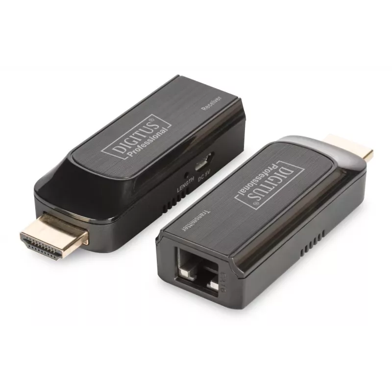 DIGITUS Mini HDMI prailginimo rinkinys, Full HD 50m CAT6/6A/7, maitinamas per Micro USB kabelį, juodas
