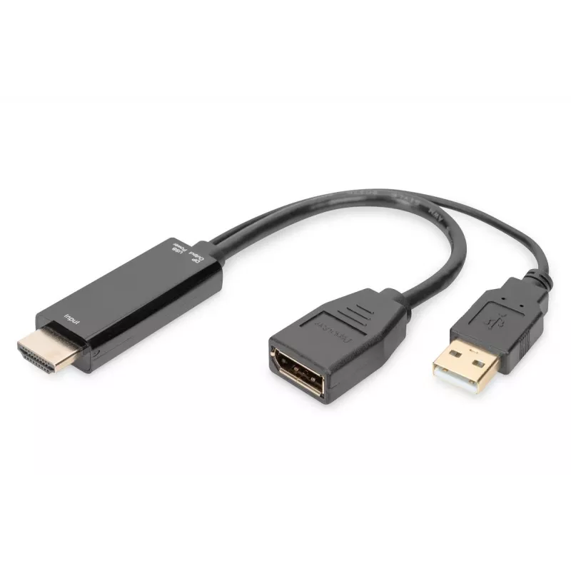 Digitus 4K HDMI adapteris HDMI į DisplayPort 0,2 m HDMI A tipo USB