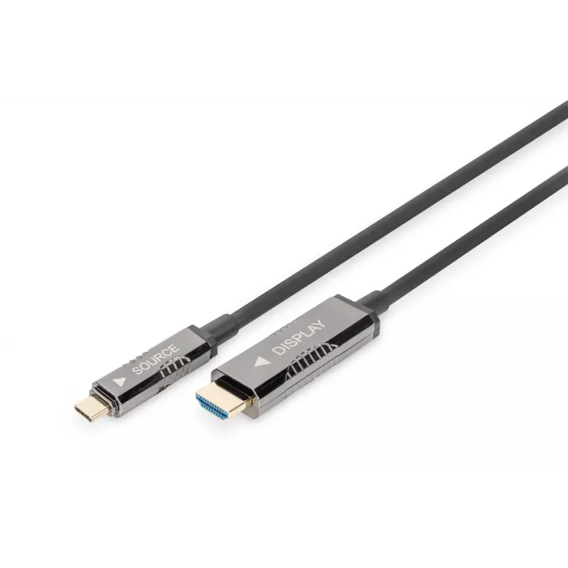 DIGITUS USB-C į HDMI AOC optinio pluošto adapterio kabelis, HDMI versija 2.0; iki 4Kx2K@60Hz; 20 m