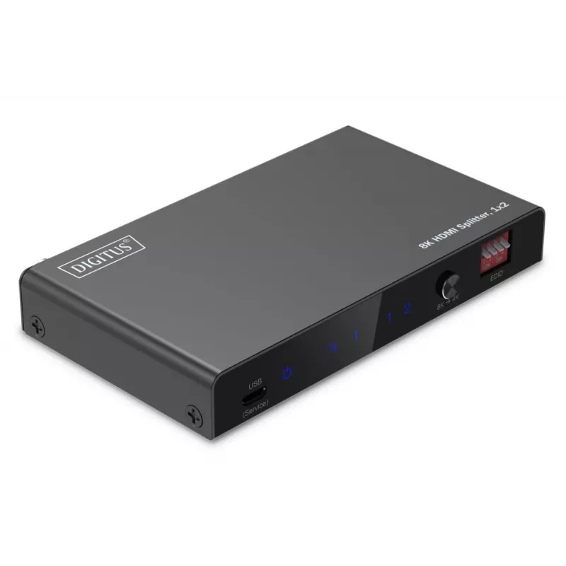 DIGITUS 1x2 HDMI skirstytuvas - 8K/60Hz (4:4:4), Toslink, stereo, EDID valdymas