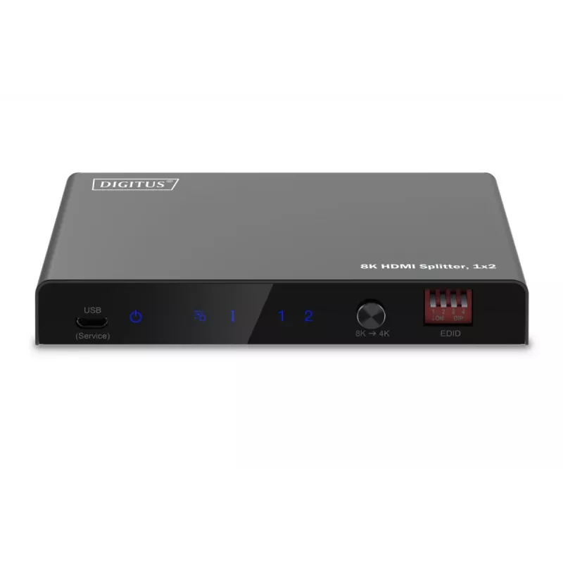 DIGITUS 1x2 HDMI skirstytuvas - 8K/60Hz (4:4:4), Toslink, stereo, EDID valdymas
