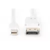 DIGITUS DisplayPort prijungimo kabelis, mini DP - DP M/M, 2m su užraktu, DP 1.1a atitinkantis baltas