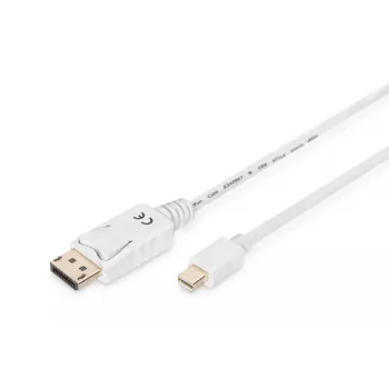 DIGITUS DisplayPort jungiamasis kabelis, mini DP - DP M/M, 3m su užraktu, DP 1.1a atitikmuo, baltas