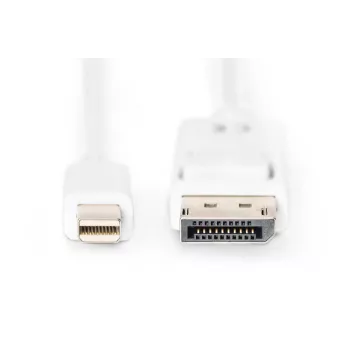 DIGITUS DisplayPort jungiamasis kabelis, mini DP - DP M/M, 3m su užraktu, DP 1.1a atitikmuo, baltas