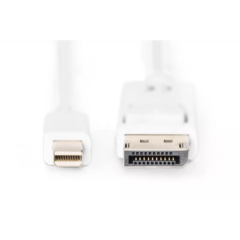 DIGITUS DisplayPort jungiamasis kabelis, mini DP - DP M/M, 3m su užraktu, DP 1.1a atitikmuo, baltas