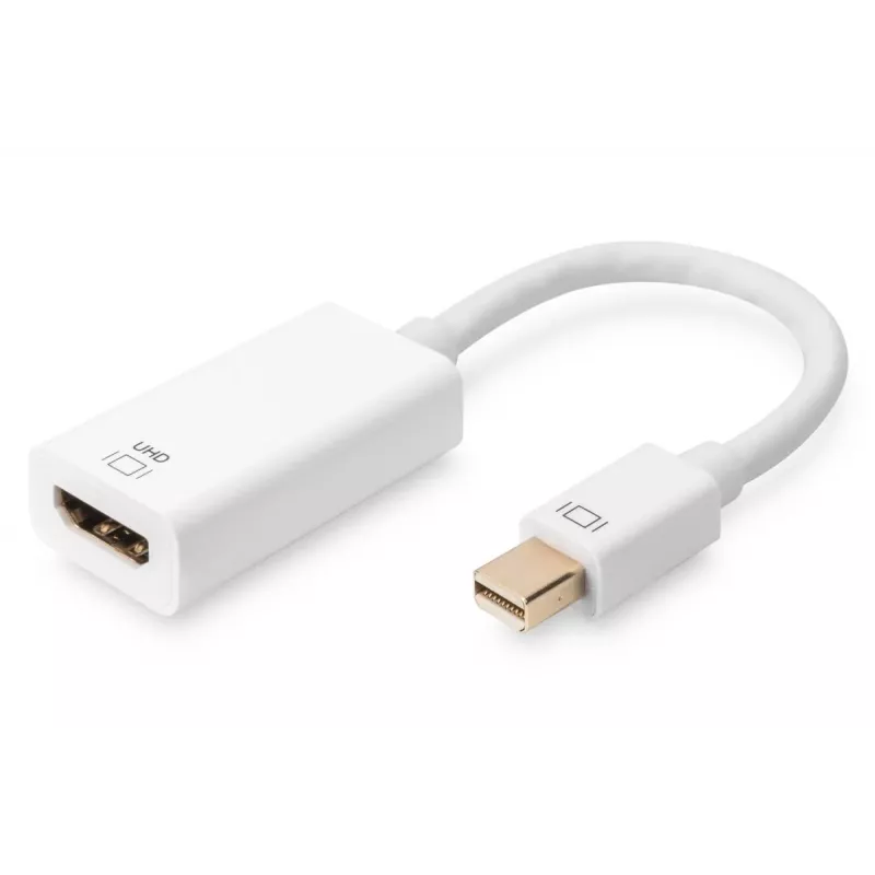 DIGITUS ASSMANN DisplayPort adapterio laidas, mini DP - HDMI tipo A V/M, 20 cm, HDMI Ver. 2.0, aktyvus, CE, auksinis, baltas