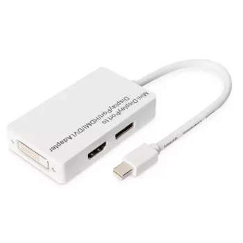 DIGITUS MiniDP į DP HDMI+DVI adapteris 20cm DP 1.1a suderinamas baltas