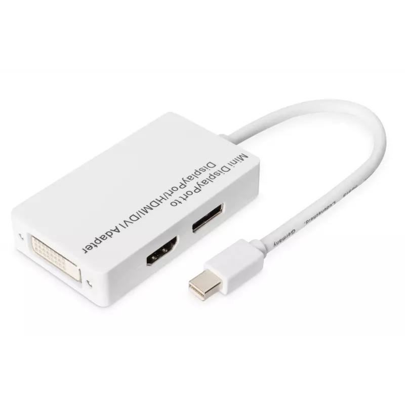 DIGITUS MiniDP į DP HDMI+DVI adapteris 20cm DP 1.1a suderinamas baltas