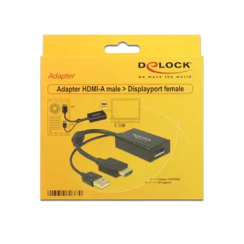 DELOCK HDMI adapteris Delock A -> DisplayPort St/Bu +USB maitinimas 4K