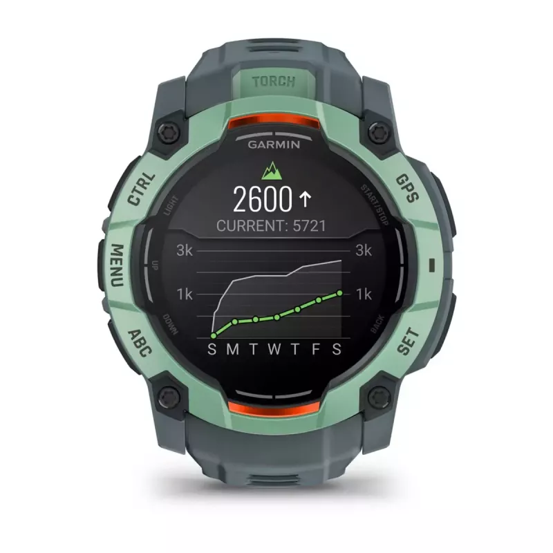 Išmanusis laikrodis GARMIN Instinct 3 AMOLED — 50 mm korpusas, 1,3 colio AMOLED, GPS/GLONASS/Galileo, 10 ATM, 24 dienų baterija