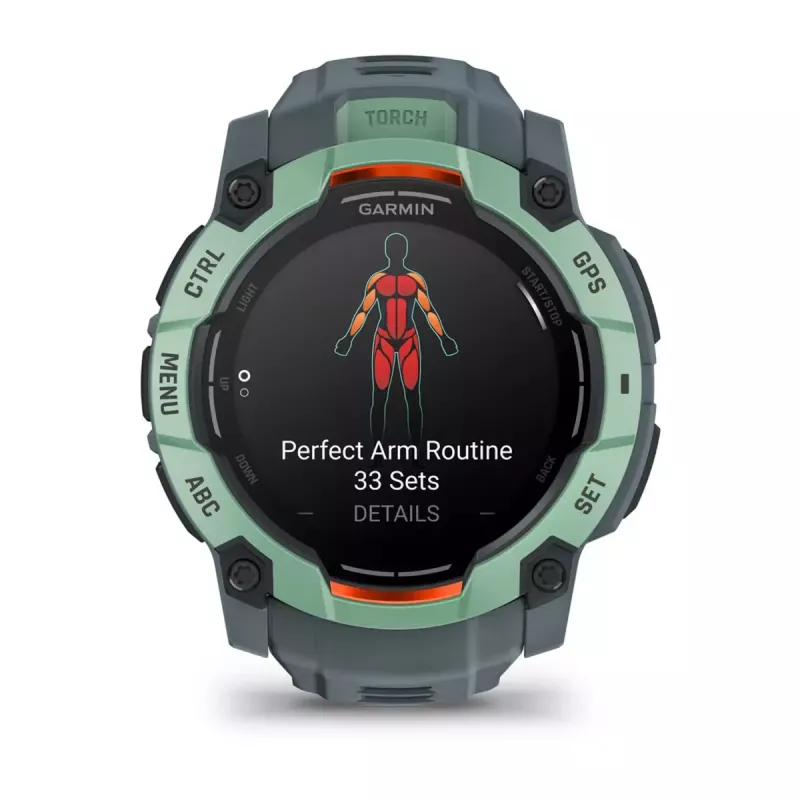 Išmanusis laikrodis GARMIN Instinct 3 AMOLED — 50 mm korpusas, 1,3 colio AMOLED, GPS/GLONASS/Galileo, 10 ATM, 24 dienų baterija