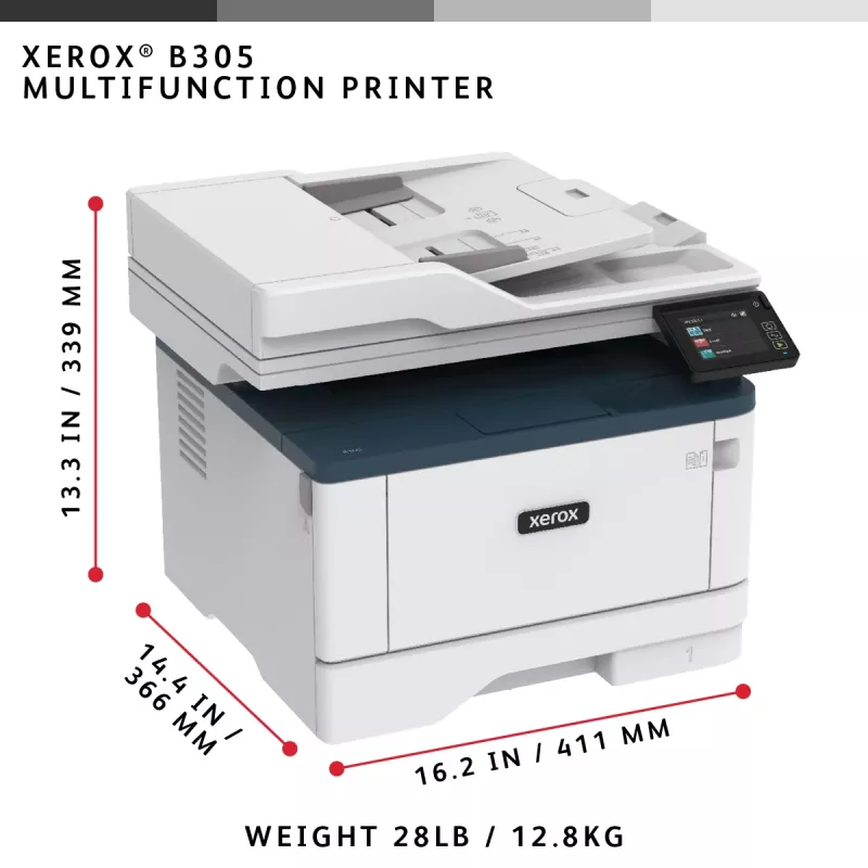 Xerox B305 A4 38ppm belaidis dvipusis kopijavimas/spausdinimas/nuskaitymas PS3 PCL5e/6 2 padėklai 350 lapų