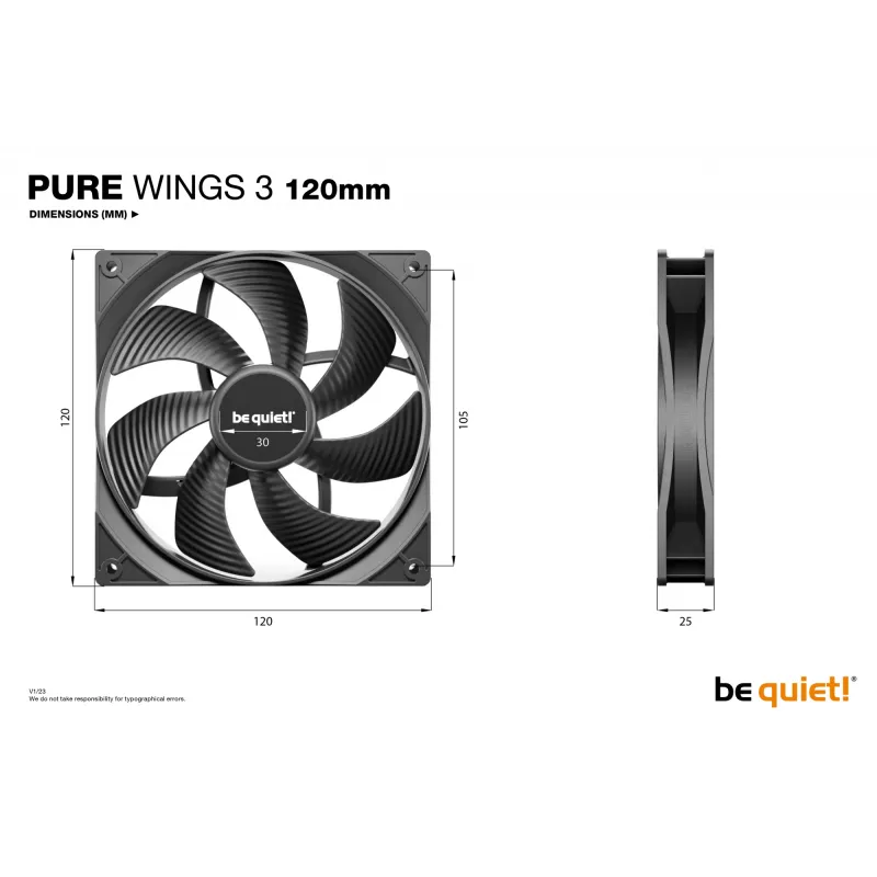 be quiet Pure Wings 3 120mm Kompiuterio korpuso ventiliatorius 12 cm Juoda 1 vnt.