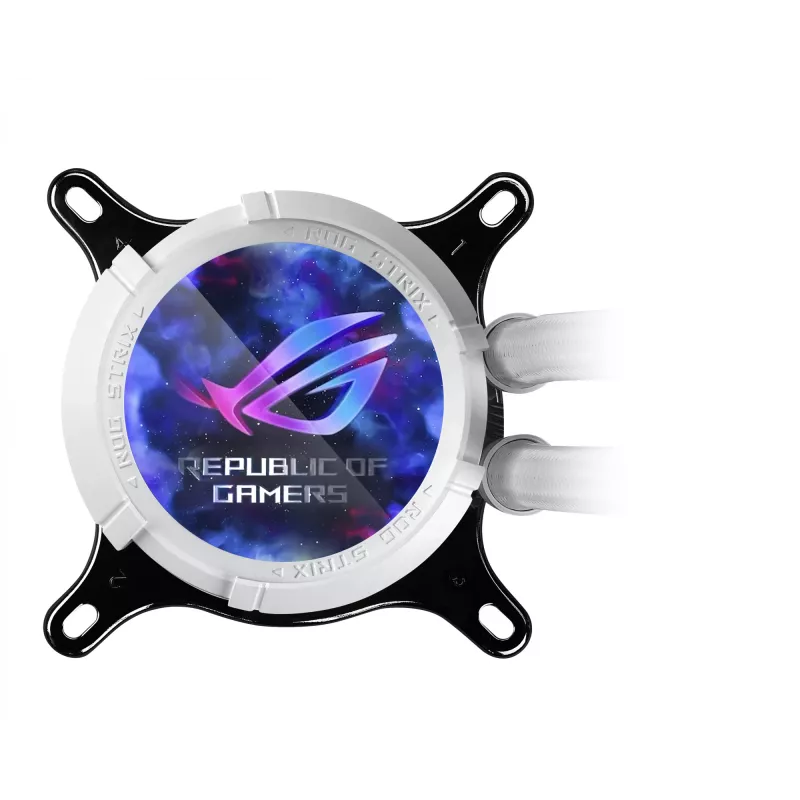 Viskas viename skysčio aušintuvas ASUS ROG Strix LC III 360 ARGB White Edition – 360 mm radiatorius, 3x 120 mm ventiliatoriai, LCD vandens blokas, PWM