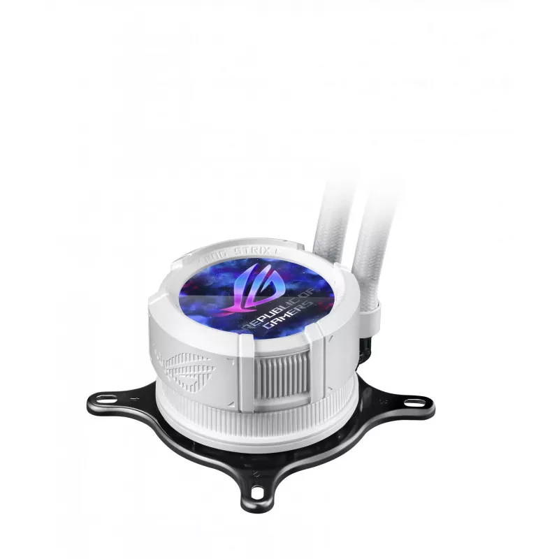 Viskas viename skysčio aušintuvas ASUS ROG Strix LC III 360 ARGB White Edition – 360 mm radiatorius, 3x 120 mm ventiliatoriai, LCD vandens blokas, PWM