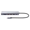 Manhattan USB-C dokas / šakotuvas su kortelių skaitytuvu, prievadai (x5): Ethernet, HDMI, USB-A (x2) ir USB-C, su Power Delivery (PD) iki 100 W – reikalingas išorinis USB-C įkroviklis (nepridedamas). Maitinamas per USB (nereikia išorinio maitinimo šaltinio), kai PD nenaudojamas