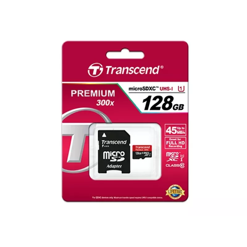 TRANSCEND 128GB Micro SDHC Class 10 UHS-1 su adapteriu