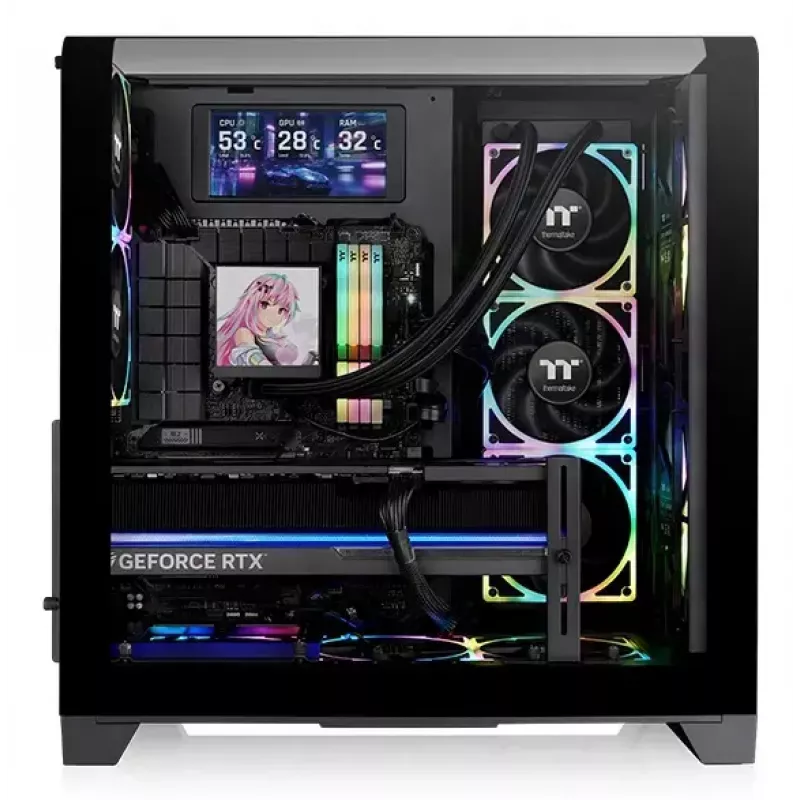 Kompiuterio korpusas Thermaltake View 390 Air Midi Tower — juodas, palaiko PS2 PSU, 3,5 col. HDD, 2,5 col. SSD, iki 200 mm priekinius ventiliatorius
