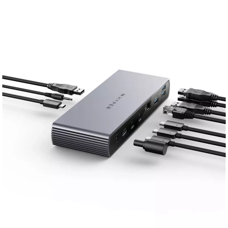Targus HDTB4D-EUZ nešiojamo kompiuterio dokas / prievado replikatorius Thunderbolt 4 Pilka