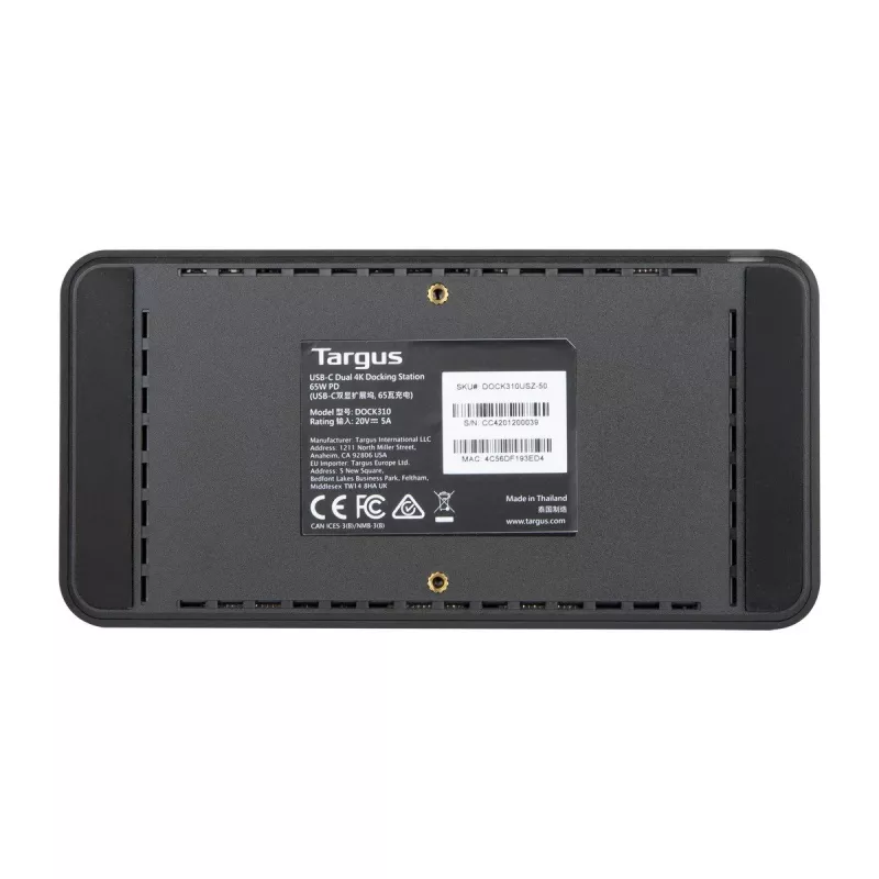 Targus DOCK310EUZ nešiojamojo kompiuterio dokas / prievadų kopijuoklis Wired USB 3.2 Gen 1 (3.1 Gen 1) Type-C juoda