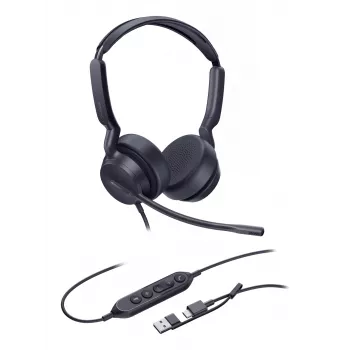 Yealink UH42 Dual UC USB-C/A ausinės, laidinės, skambučiams/muzikai, 20–20000 Hz, 160 g, ausinės, juodos