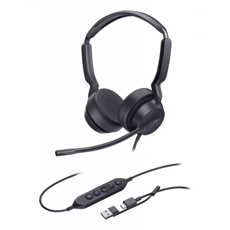 Yealink UH42 Dual UC USB-C/A ausinės, laidinės, skambučiams/muzikai, 20–20000 Hz, 160 g, ausinės, juodos