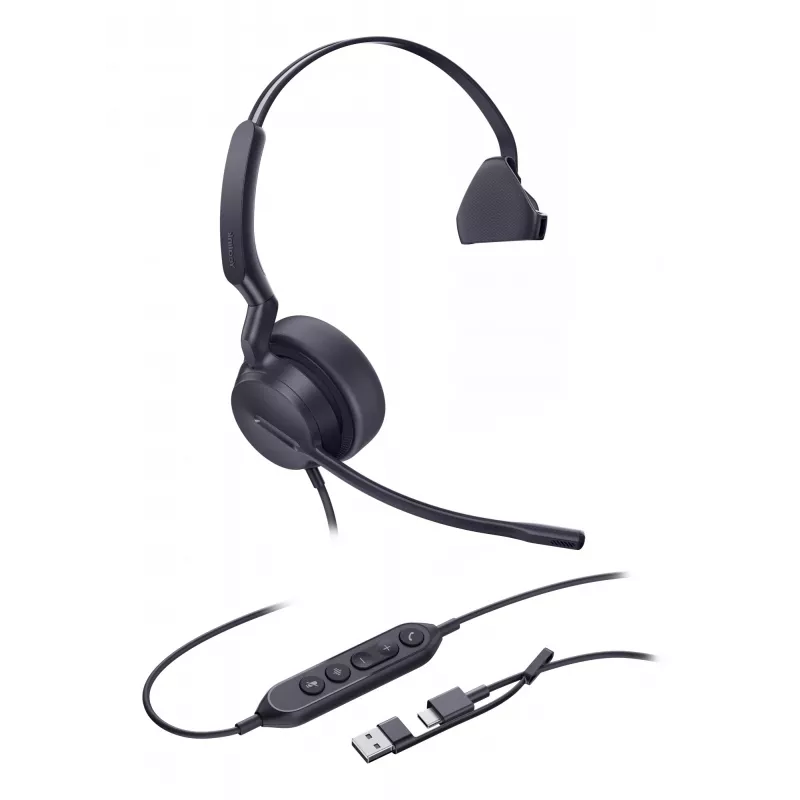 Yealink UH42 Mono UC USB-C/A ausinės, laidinės, skambučiams / muzikai, 20–20000 Hz, 116 g, galvos, juodos
