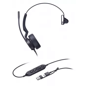 Yealink UH44 Mono Teams USB-C/A ausinės, laidinės, 20–20000 Hz, biurui / skambučių centrui, 127 g, galvos juostos tipo, juodos