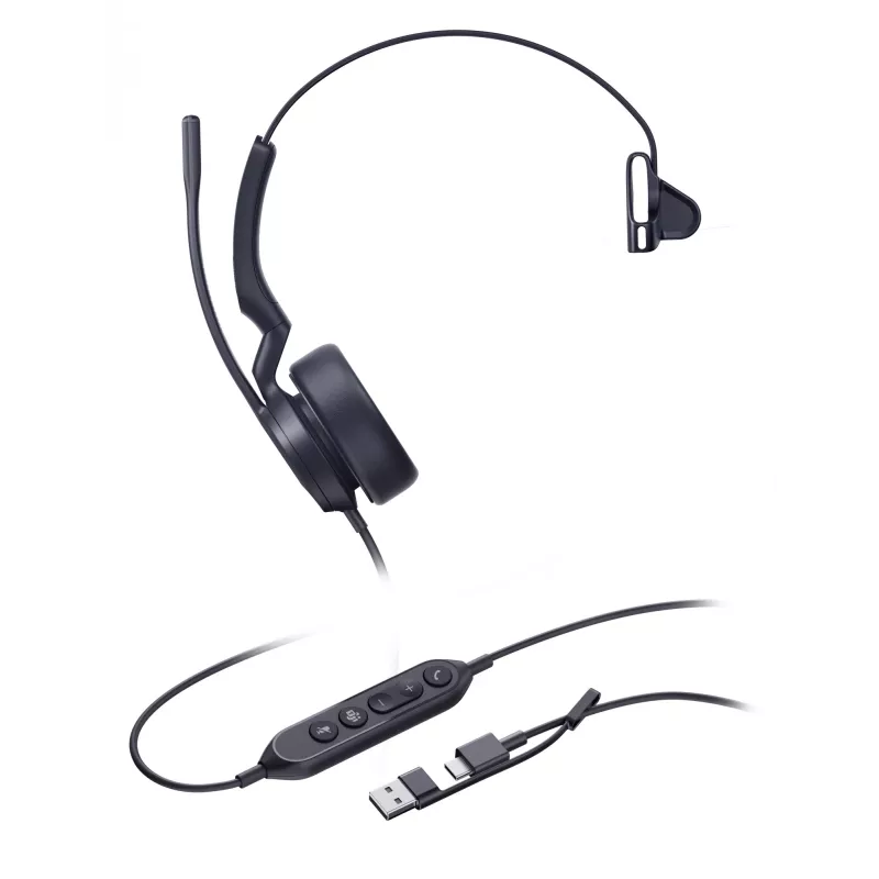 Yealink UH44 Mono Teams USB-C/A ausinės, laidinės, 20–20000 Hz, biurui / skambučių centrui, 127 g, galvos juostos tipo, juodos