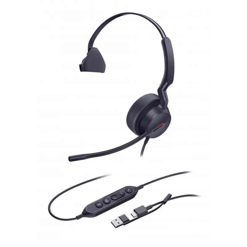 Yealink UH44 Mono Teams USB-C/A ausinės, laidinės, 20–20000 Hz, biurui / skambučių centrui, 127 g, galvos juostos tipo, juodos