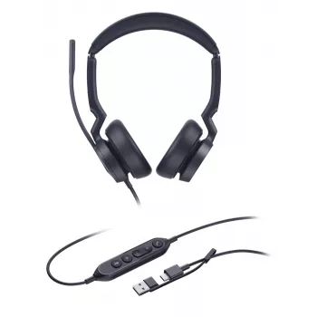 Yealink UH46 Dual UC USB-C/A ausinės, laidinės, 20–20000 Hz, biurui / skambučių centrui, 166 g, ausinės, juodos