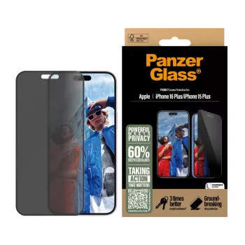 PanzerGlass® Privatumo ekrano apsauga iPhone 16 Plus | 15 Plus | Itin platus pritaikymas su EasyAligner
