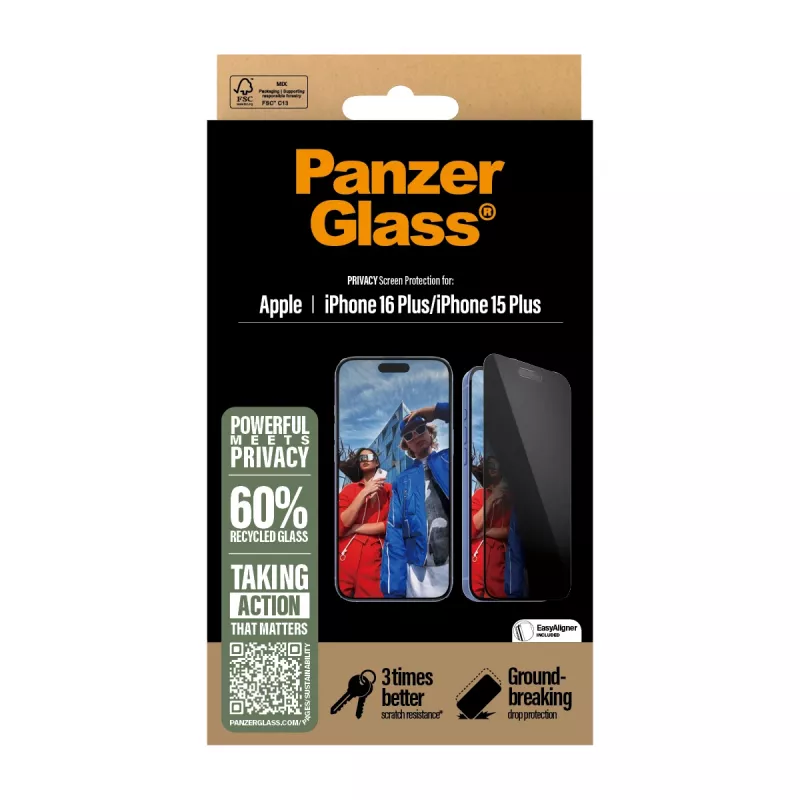 PanzerGlass® Privatumo ekrano apsauga iPhone 16 Plus | 15 Plus | Itin platus pritaikymas su EasyAligner
