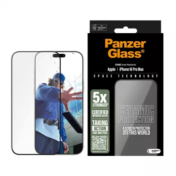 PanzerGlass® Keraminis Ekrano Apsauginis Stiklas iPhone 16 Pro Max | Itin Platus Pritapimas su EasyAligner