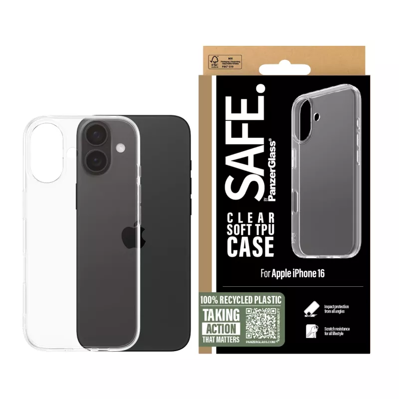 PanzerGlass SAFE. by ® TPU dėklas, permatomas, skirtas iPhone 16