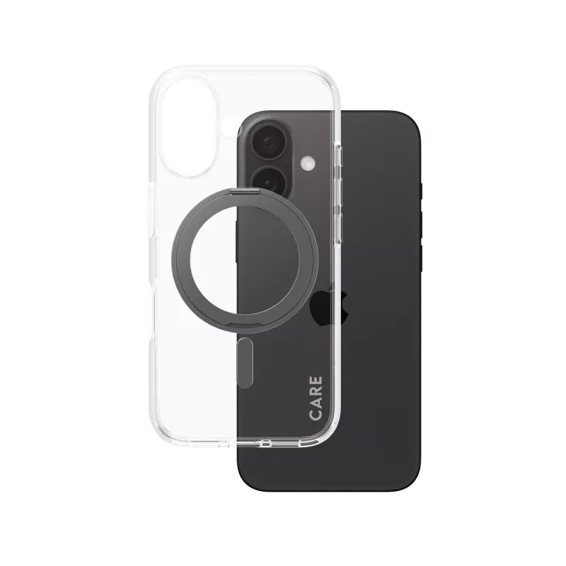 PanzerGlass CARE™ by ® dėklas permatomas su juodu atrama ir MagSafe iPhone 16
