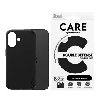 PanzerGlass CARE™ by ® Double Defense Case Black iPhone 16, Dangtelis, Apple, Apple - iPhone 16, Juoda
